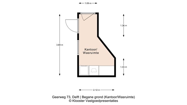 Plattegrond - Geerweg 73, 2611 VR Delft - Begane grond (Kantoor_Wasruimte).jpg